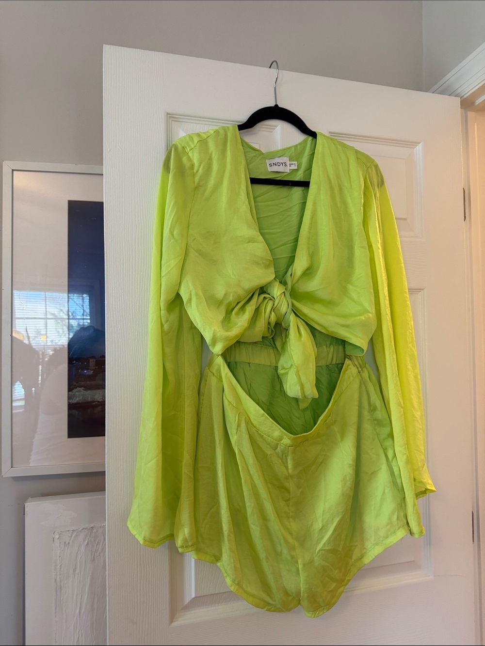 SNDYS Lime Green Tie-Front Romper Set